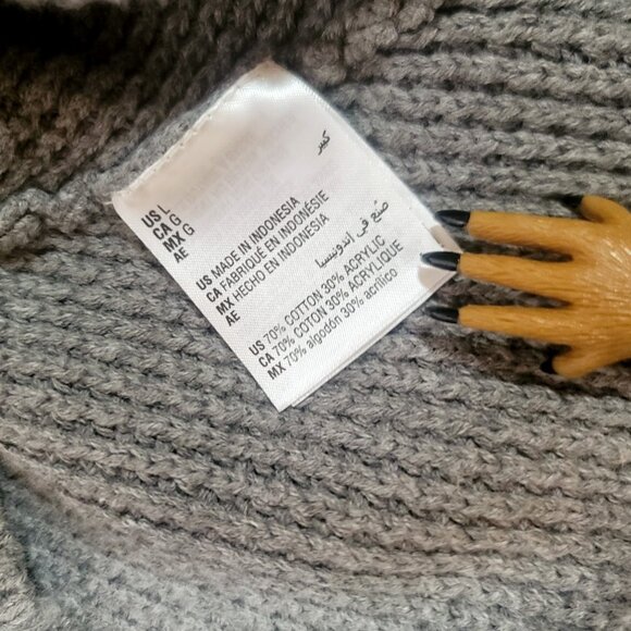 Textured Crewneck Pullover Gray Sweater- L - Picture 6 of 10